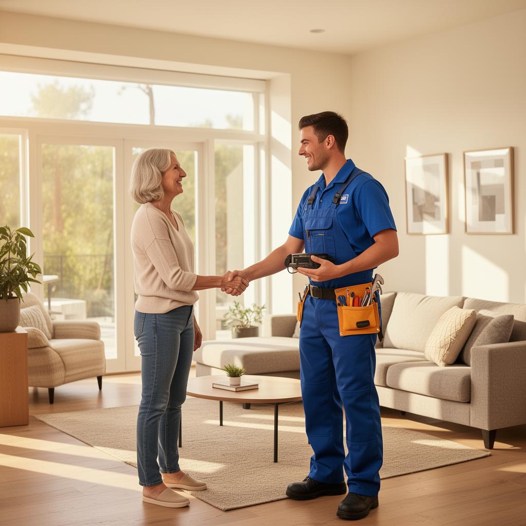 Max Air Conditioning Repair technician greeting a satisfied homeowner